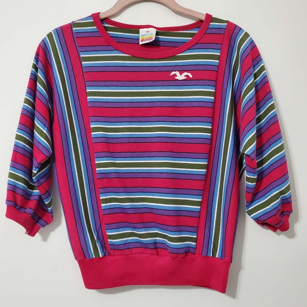 Wrangler Vintage 80s Retro Striped Top Womens Medium - Picture 4 of 10